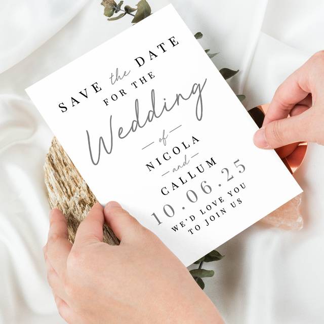 Pack of 36 Personalised Save the Date Cards - Black/White