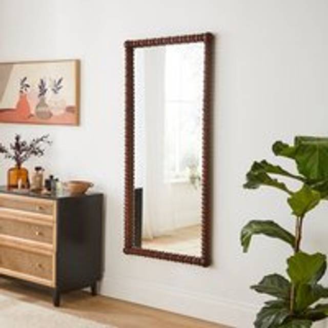 Turned Mango Wood Rectangle Full Length Wall Mirror - Brown