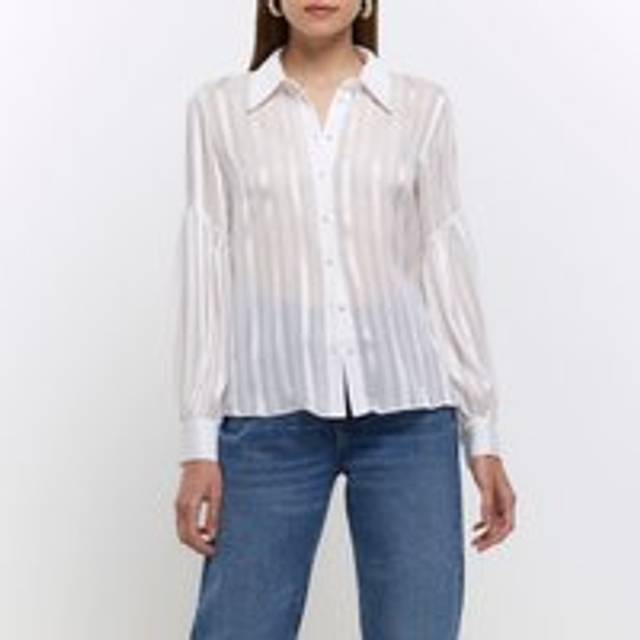 River Island Womens White Chiffon Stripe Shirt - 14