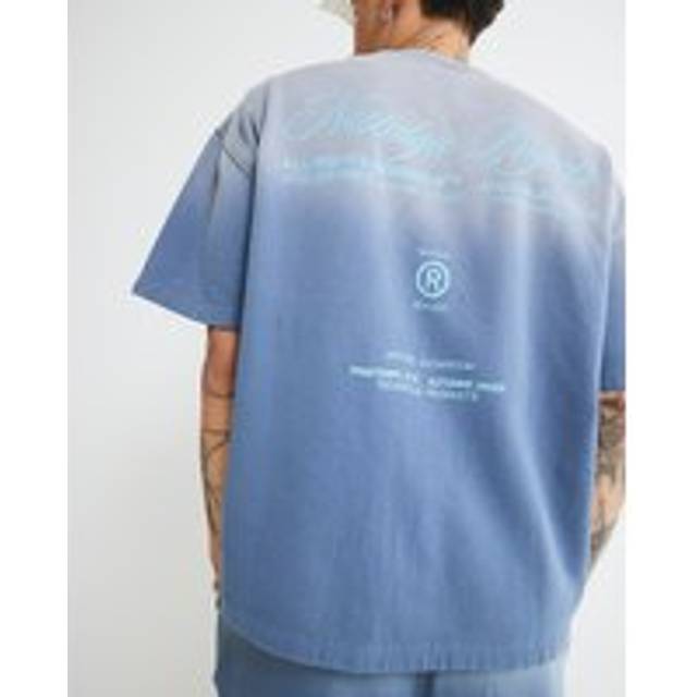 Mens River Island Blue Oversized Fit Ombre T-Shirt - L