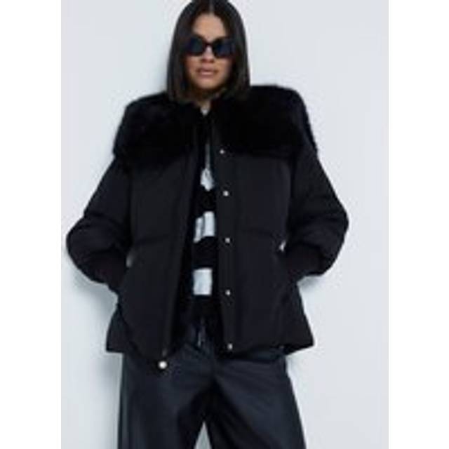 River Island Womens Black Faux Fur Collar Padded Jacket - L