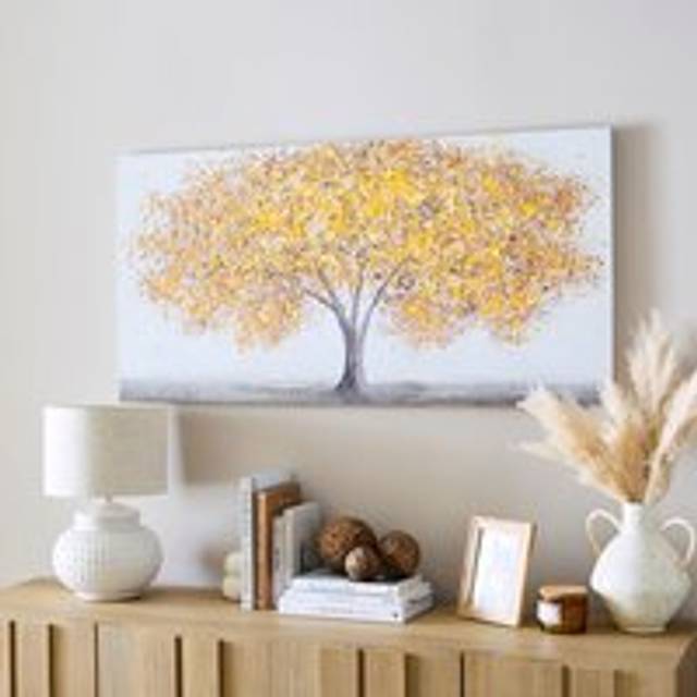 Autumn Leaves Hand Finished Textured Canvas - Yellow