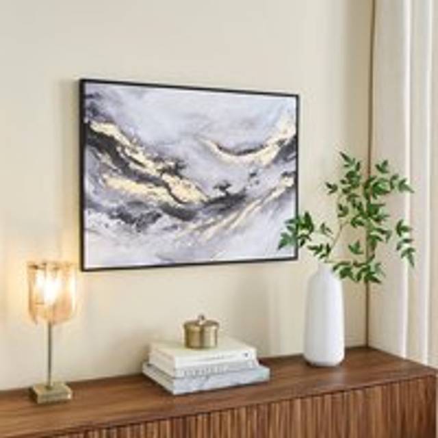 Luxe Gold Foil Abstract Framed Canvas - Grey