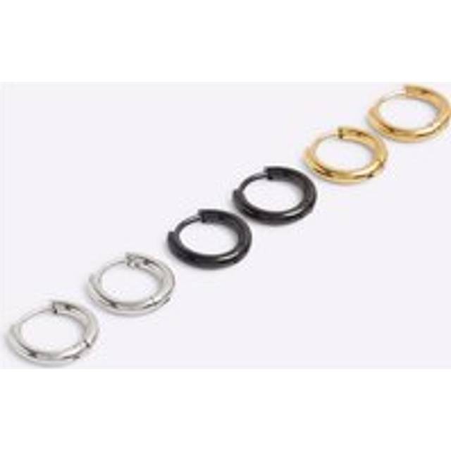 Mens River Island 3 Pack Silver Stainless Steel Hoop Earrings - One Size