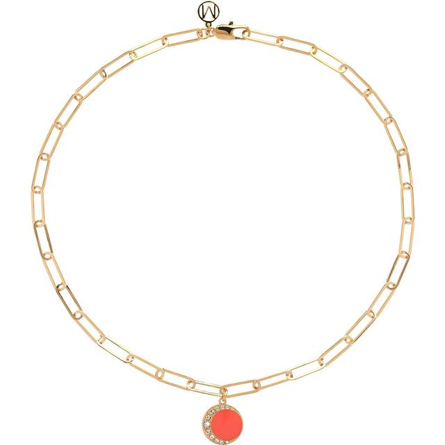 Melissa Odabash Enamel Crystal Moon Paperclip Necklace, Gold/Coral