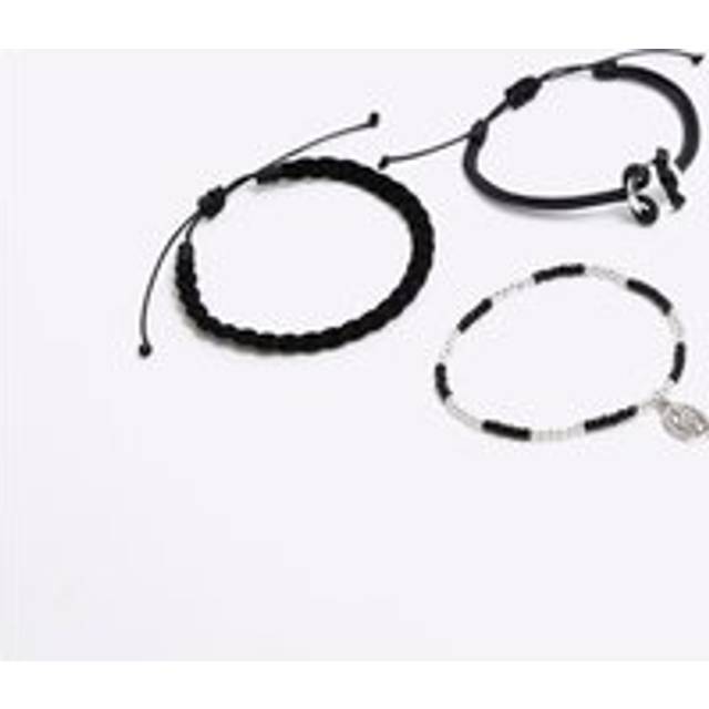 Mens River Island 3 Pack Black Religious Adjustable Bracelet - One Size