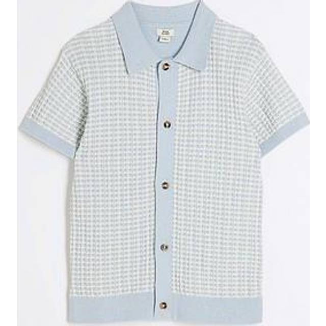 River Island Boys Textured Revere Polo Shirt - Blue, Blue, Size Age: 5-6 Years - age: 5-6 YEARS