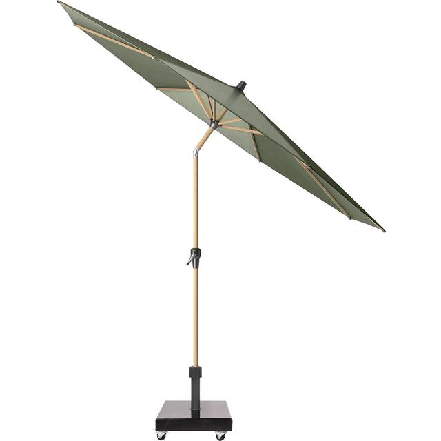 Pacific Riva Teak Centre Pole Round Parasol & Base with Cover, 3m, Olive Green