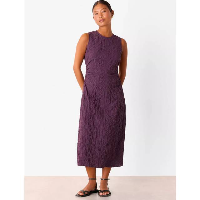 Whistles Petite Lori Textured Midi Dress, Plum