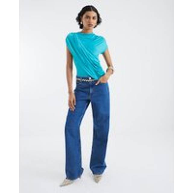 River Island Womens Blue Short Sleeve Wrap Drape Top - L
