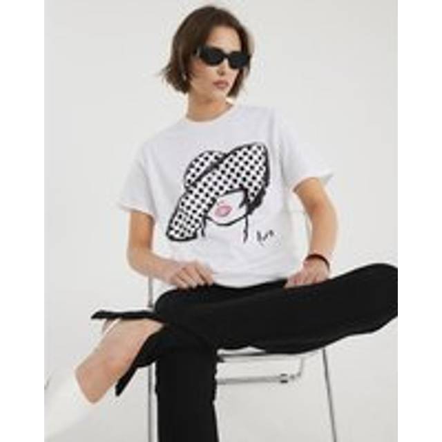 River Island Womens White Short Sleeve Polka Dot Hat T-Shirt - L