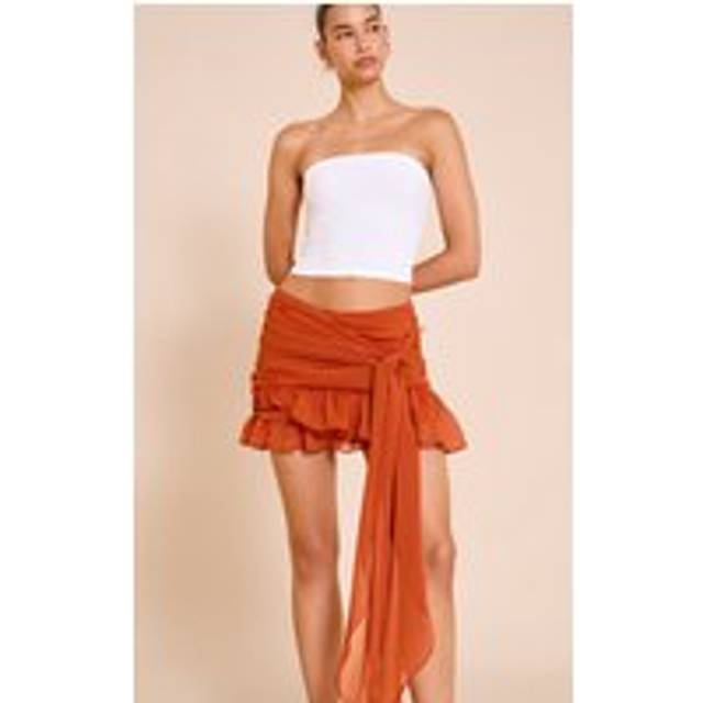 Rust Chiffon Lined Tie Front Mini Skirt, Orange - 16