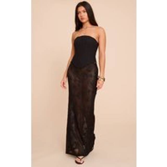 Black Flower Detail Sheer Maxi Skirt, Black - 14