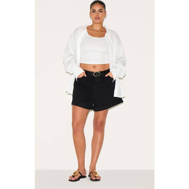 Plus Washed Black Turn Up Hem Mom Short, Washed Black - 22