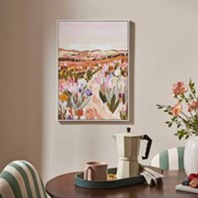 Tulip Fields Hand Finished Framed Canvas - Multicolor