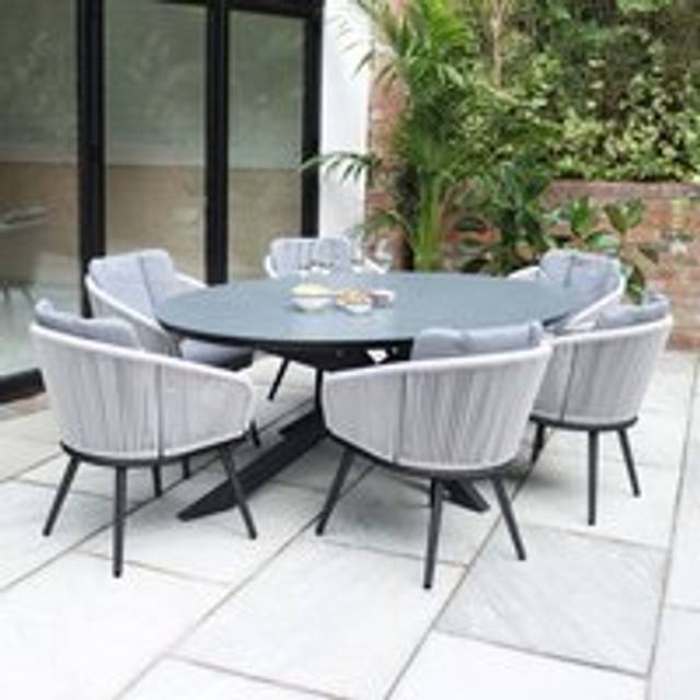 Royalcraft ASPEN 200cm Oval ceramic grey top with 6 rope chairs