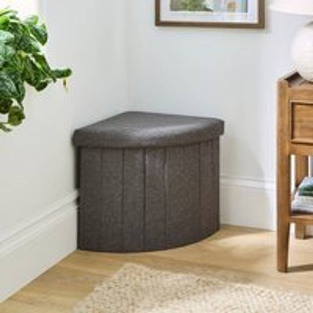 Faux Linen Corner Ottoman - Grey