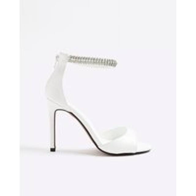 River Island Womens White Embellished Strap Peep Toe Heels - 7