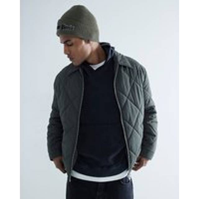 Mens River Island Khaki Quilted Zip Through Jacket - XL