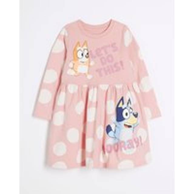 River Island Mini Pink Bluey Long Sleeve Dress - 2-3 Yrs