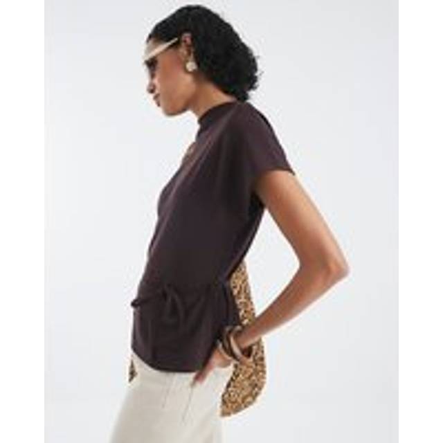 River Island Womens Brown Premium Short Sleeve Belted T-Shirt - L