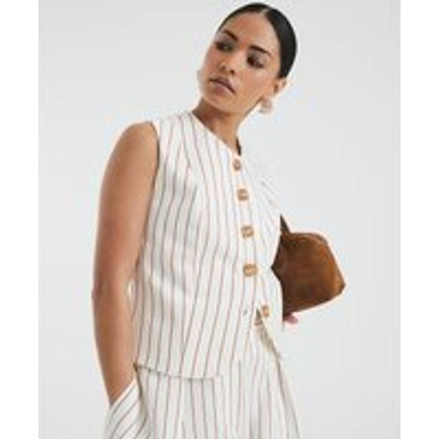 River Island Womens Petite White Striped Waistcoat - 4