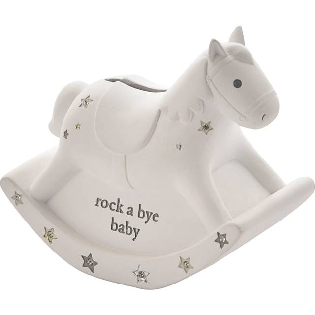 Bambino white rocking horse money box - baby gift (14c)