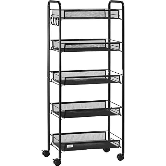 HOMCOM 5 Tier Utility Rolling Cart with Removable Mesh Baskets - Black | TJ Hughes