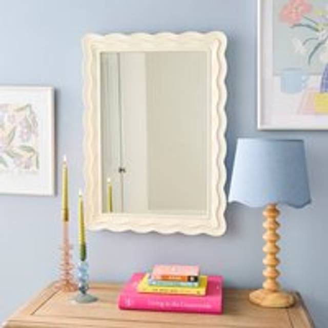 Scalloped Rectangle Wall Mirror - Cream