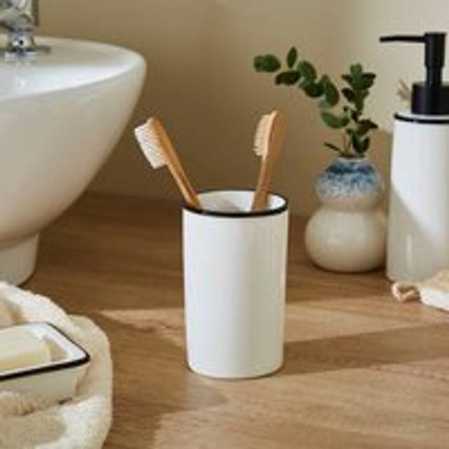 Enamel Ceramic Toothbrush Holder - White