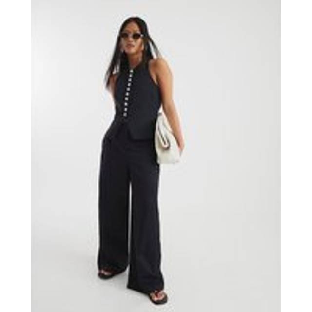 River Island Womens Petite Black Wide Leg Trousers - 4