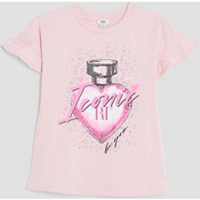 River Island Girls Pink Perfume Frill T-Shirt - 7-8 Yrs