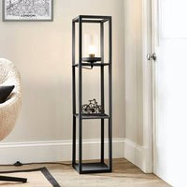 Keates Shelved Floor Lamp - Black