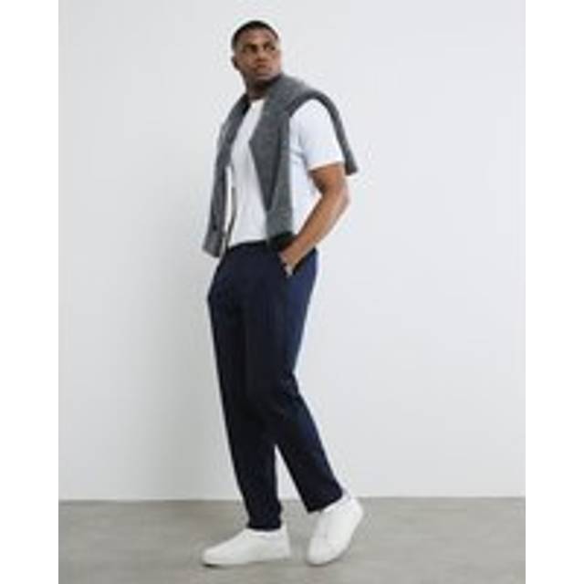 Mens River Island Navy Pinstripe Slim Trousers - 30R