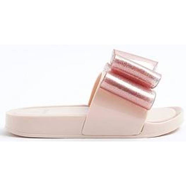 River Island Girls Bow Sliders - Pink, Pink, Size 11 Younger