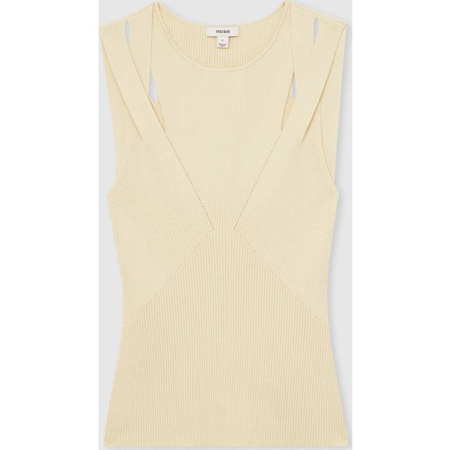 Reiss Rhylee Sleeveless Cut Out Rib Knit Top, Cream