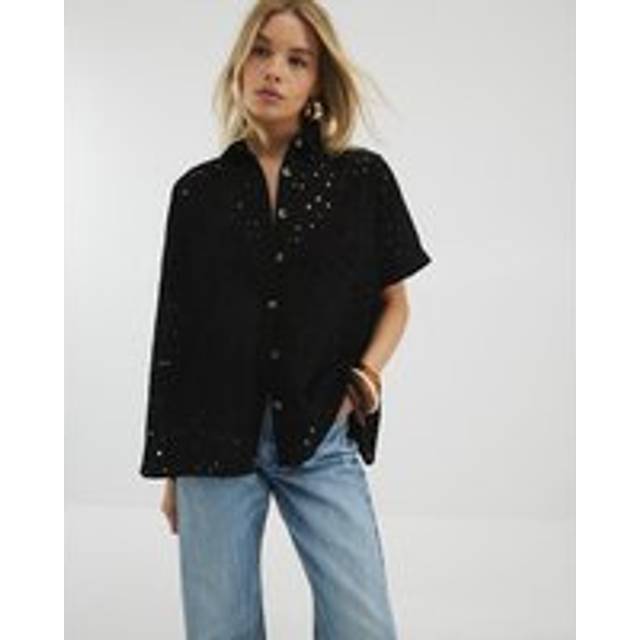 River Island Womens Black Short Sleeve Broderie Shirt - XL