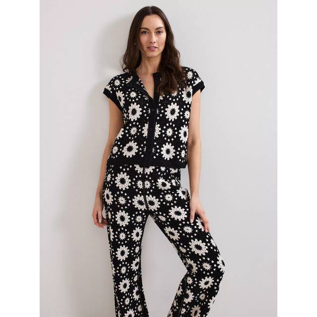 Phase Eight Maggie Floral Crochet Waistcoat, Black/Ivory