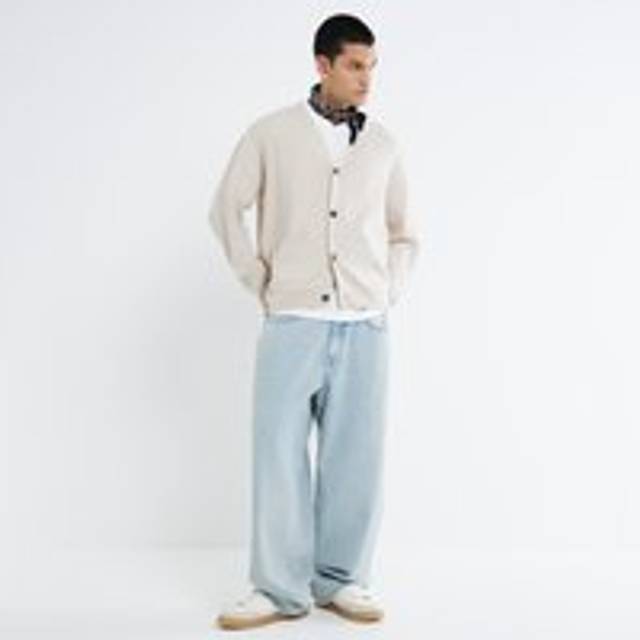 Mens River Island Beige Long Sleeve Boucle Cardigan