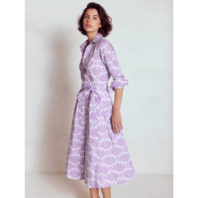 Boden Amy Fan Print Shirt Midi Dress, Violet/Multi