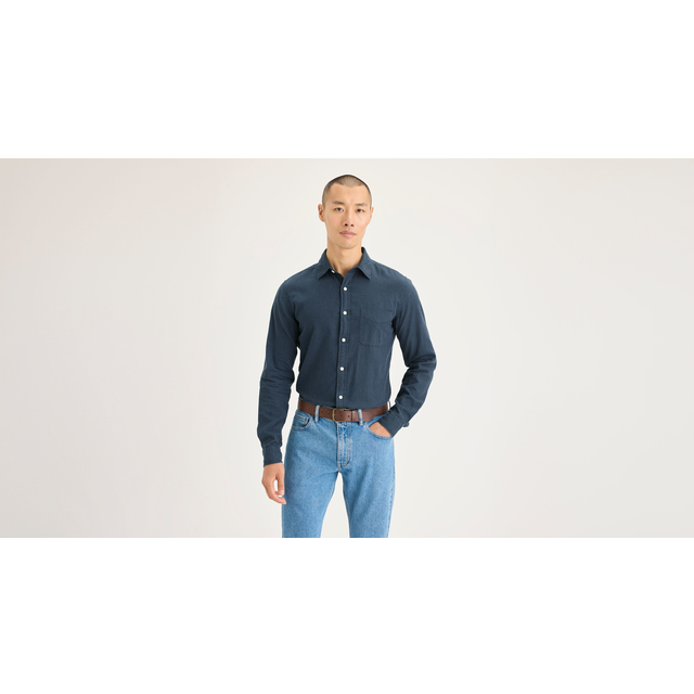 Chemise slim en lin et coton - Bleu - XL