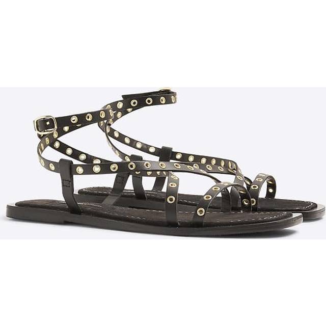 River Island Womens Brown Wide Fit Eyelet Strappy Sandals - 8 Wide Fit