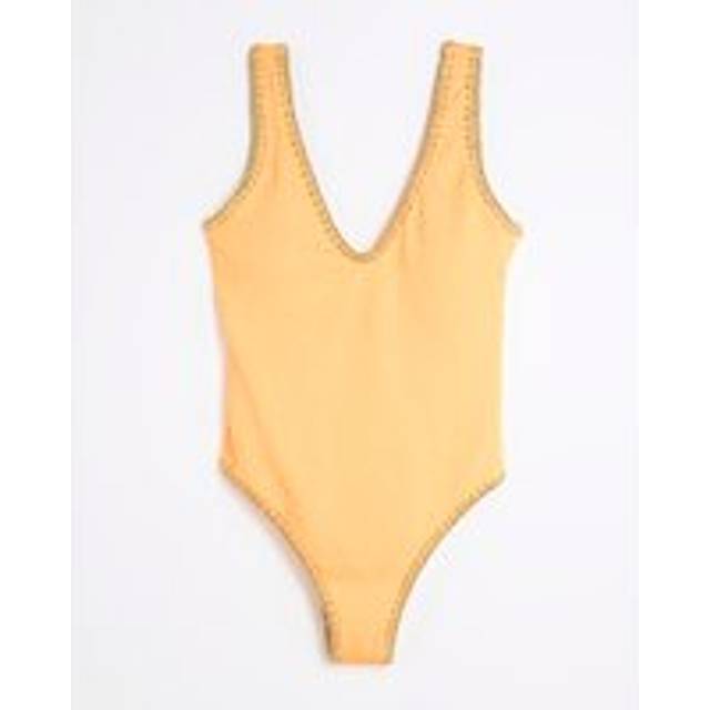River Island Womens Orange Textured Plunge Neck Swimsuit - 22