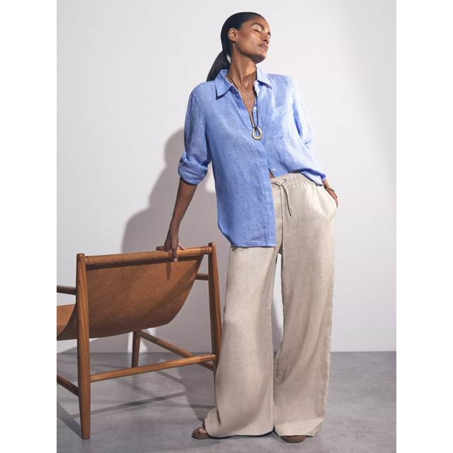 Reiss Linen Blend Wide Leg Trousers, Neutral