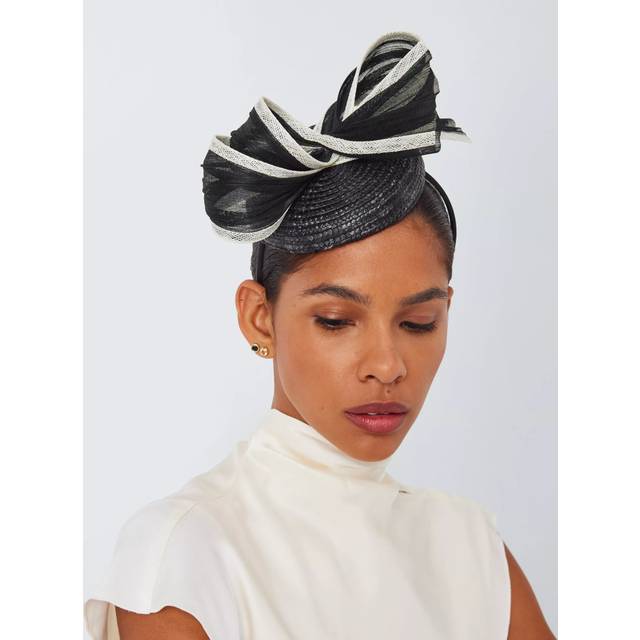 John Lewis Anya Woven Pillbox Fascinator, Black/Ivory