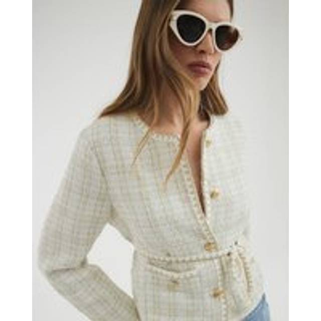 River Island Womens White Belted Boucle Jacket - M