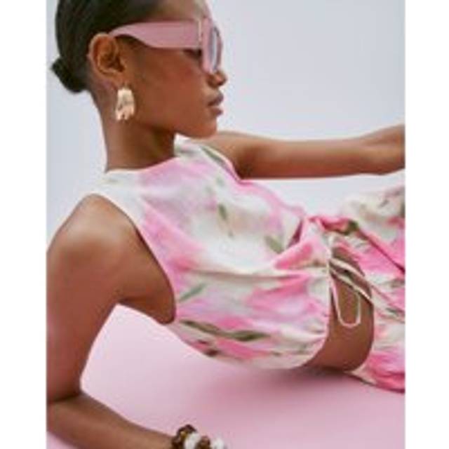 River Island Womens Pink Floral Sleeveless Bubble Hem Tank Top