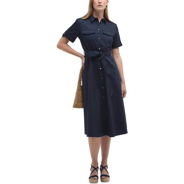Barbour Ivy Cotton-Sateen Midi Dress - UK 10 - Blue