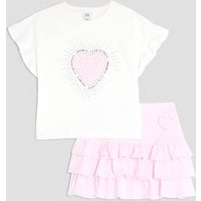 River Island Girls Pink Heart T-Shirt And Rara Skirt Set - 9-10 Yrs