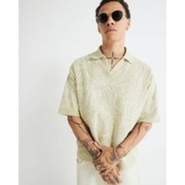 Mens River Island Green Floral Embroidered Polo Shirt
